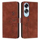 For OPPO A60 4G Skin Feel Heart Embossed Leather Phone Case with Long Lanyard(Brown) - 1