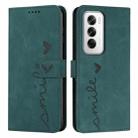 For OPPO Reno12 5G Global Skin Feel Heart Embossed Leather Phone Case with Long Lanyard(Green) - 1