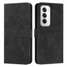 For OPPO Reno12 5G Global Skin Feel Heart Embossed Leather Phone Case with Long Lanyard(Black) - 1