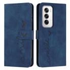 For OPPO Reno12 5G Global Skin Feel Heart Embossed Leather Phone Case with Long Lanyard(Blue) - 1