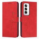 For OPPO Reno12 5G Global Skin Feel Heart Embossed Leather Phone Case with Long Lanyard(Red) - 1