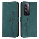 For OPPO Reno12 Pro Global Skin Feel Heart Embossed Leather Phone Case with Long Lanyard(Green) - 1