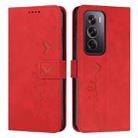 For OPPO Reno12 Pro Global Skin Feel Heart Embossed Leather Phone Case with Long Lanyard(Red) - 1