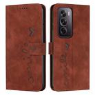 For OPPO Reno12 Pro Global Skin Feel Heart Embossed Leather Phone Case with Long Lanyard(Brown) - 1
