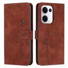 For OPPO Reno13 5G Global Skin Feel Heart Embossed Leather Phone Case with Long Lanyard(Brown) - 1