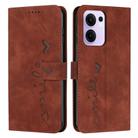 For OPPO Reno13 F 5G / 4G Skin Feel Heart Embossed Leather Phone Case with Long Lanyard(Brown) - 1