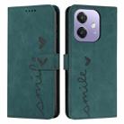 For OPPO A5x 5G Global Skin Feel Heart Embossed Leather Phone Case with Long Lanyard(Green) - 1