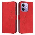 For OPPO A5x 5G Global Skin Feel Heart Embossed Leather Phone Case with Long Lanyard(Red) - 1