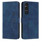 For Sony Xperia 1 V 2023 Skin Feel Heart Embossed Leather Phone Case with Long Lanyard(Blue) - 1