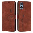 For Sony Xperia 5 V Skin Feel Heart Embossed Leather Phone Case with Long Lanyard(Brown) - 1