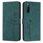 For Sony Xperia 10 V 2023 Skin Feel Heart Embossed Leather Phone Case with Long Lanyard(Green) - 1