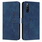 For Sony Xperia 10 V 2023 Skin Feel Heart Embossed Leather Phone Case with Long Lanyard(Blue) - 1