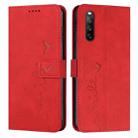 For Sony Xperia 10 V 2023 Skin Feel Heart Embossed Leather Phone Case with Long Lanyard(Red) - 1