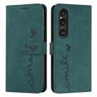 For Sony Xperia 1 VI Skin Feel Heart Embossed Leather Phone Case with Long Lanyard(Green) - 1