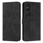 For Sony Xperia 1 VI Skin Feel Heart Embossed Leather Phone Case with Long Lanyard(Black) - 1