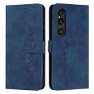 For Sony Xperia 1 VI Skin Feel Heart Embossed Leather Phone Case with Long Lanyard(Blue) - 1