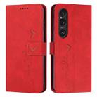 For Sony Xperia 1 VI Skin Feel Heart Embossed Leather Phone Case with Long Lanyard(Red) - 1