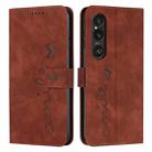 For Sony Xperia 1 VI Skin Feel Heart Embossed Leather Phone Case with Long Lanyard(Brown) - 1