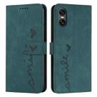 For Sony Xperia 10 VI Skin Feel Heart Embossed Leather Phone Case with Long Lanyard(Green) - 1