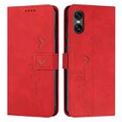 For Sony Xperia 10 VI Skin Feel Heart Embossed Leather Phone Case with Long Lanyard(Red) - 1