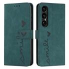 For Sony Xperia 1 VII Skin Feel Heart Embossed Leather Phone Case with Long Lanyard(Green) - 1