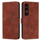 For Sony Xperia 1 VII Skin Feel Heart Embossed Leather Phone Case with Long Lanyard(Brown) - 1