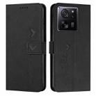 For Xiaomi 13T / Xiaomi 13T Pro Skin Feel Heart Embossed Leather Phone Case with Long Lanyard(Black) - 1