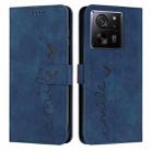 For Xiaomi 13T / Xiaomi 13T Pro Skin Feel Heart Embossed Leather Phone Case with Long Lanyard(Blue) - 1