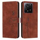 For Xiaomi 13T / Xiaomi 13T Pro Skin Feel Heart Embossed Leather Phone Case with Long Lanyard(Brown) - 1