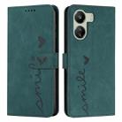 For Xiaomi Redmi 13C Skin Feel Heart Embossed Leather Phone Case with Long Lanyard(Green) - 1