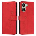 For Xiaomi Redmi 13C Skin Feel Heart Embossed Leather Phone Case with Long Lanyard(Red) - 1