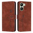 For Xiaomi Redmi 13C Skin Feel Heart Embossed Leather Phone Case with Long Lanyard(Brown) - 1