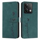 For Xiaomi Redmi Note 13 Skin Feel Heart Embossed Leather Phone Case with Long Lanyard(Green) - 1