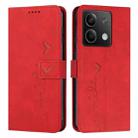 For Xiaomi Redmi Note 13 Skin Feel Heart Embossed Leather Phone Case with Long Lanyard(Red) - 1