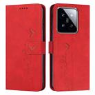 For Xiaomi 14 Skin Feel Heart Embossed Leather Phone Case with Long Lanyard(Red) - 1