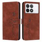 For Xiaomi Redmi K70E Skin Feel Heart Embossed Leather Phone Case with Long Lanyard(Brown) - 1