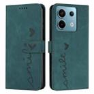 For Xiaomi Redmi Note 13 Pro 4G Global Skin Feel Heart Embossed Leather Phone Case with Long Lanyard(Green) - 1