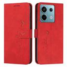 For Xiaomi Redmi Note 13 Pro 4G Global Skin Feel Heart Embossed Leather Phone Case with Long Lanyard(Red) - 1
