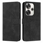 For Xiaomi Redmi Turbo 3 Skin Feel Heart Embossed Leather Phone Case with Long Lanyard(Black) - 1