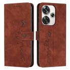 For Xiaomi Redmi Turbo 3 Skin Feel Heart Embossed Leather Phone Case with Long Lanyard(Brown) - 1