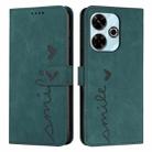 For Xiaomi Redmi 13 4G Skin Feel Heart Embossed Leather Phone Case with Long Lanyard(Green) - 1