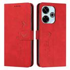 For Xiaomi Redmi 13 4G Skin Feel Heart Embossed Leather Phone Case with Long Lanyard(Red) - 1