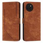 For itel S23 Skin Feel Stripe Pattern Leather Phone Case with Lanyard(Brown) - 1