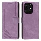 For itel A70 Skin Feel Stripe Pattern Leather Phone Case with Lanyard(Purple) - 1