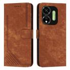 For itel P55 5G Skin Feel Stripe Pattern Leather Phone Case with Lanyard(Brown) - 1