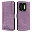 For itel P55 5G Skin Feel Stripe Pattern Leather Phone Case with Lanyard(Purple) - 1