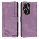 For itel P55+ Skin Feel Stripe Pattern Leather Phone Case with Lanyard(Purple) - 1