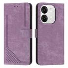 For itel A80 Skin Feel Stripe Pattern Leather Phone Case with Lanyard(Purple) - 1