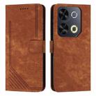 For itel P65 Skin Feel Stripe Pattern Leather Phone Case with Lanyard(Brown) - 1