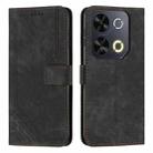 For itel P65 Skin Feel Stripe Pattern Leather Phone Case with Lanyard(Black) - 1
